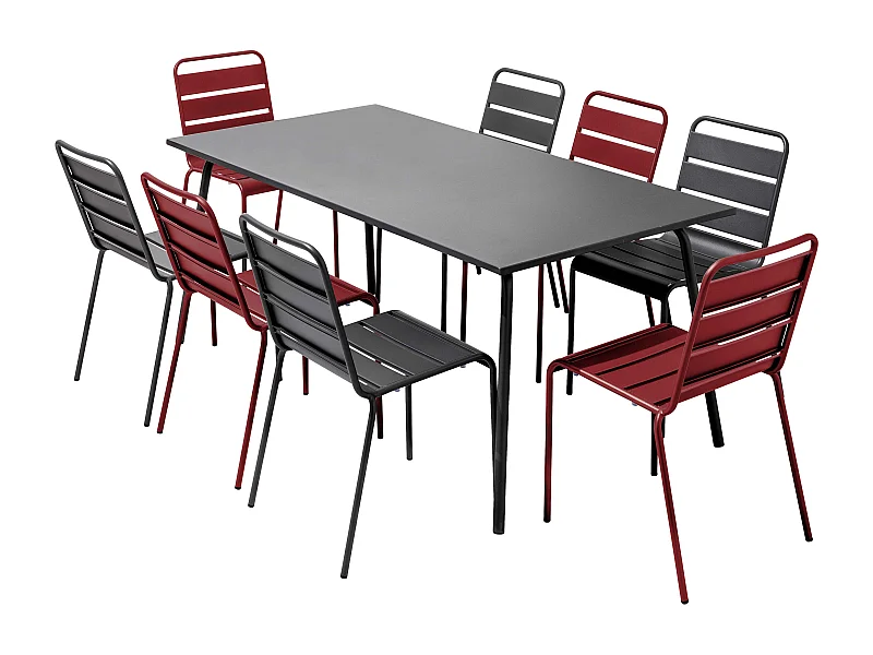 Ensemble table de jardin et 8 chaises en métal gris et pourpre - Palavas
