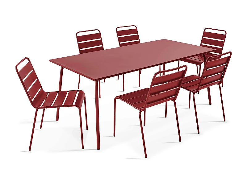 Ensemble table de jardin et 6 chaises en métal pourpre - Palavas