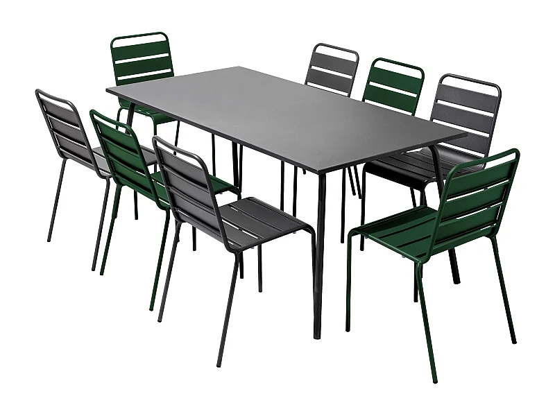 Tuinset met tafel en 8 stoelen in Bosgroen metaal