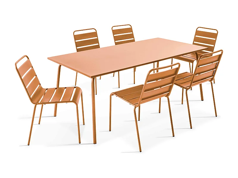 Ensemble table de jardin et 6 chaises en métal Caramel - Palavas