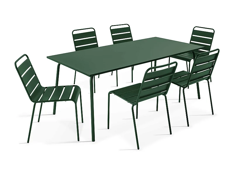 Ensemble table de jardin et 6 chaises en métal Vert forêt - Palavas