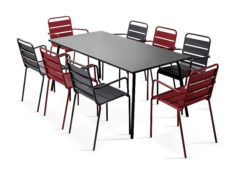 Tuinset met tafel en 8 stoelen van in Paars metaal