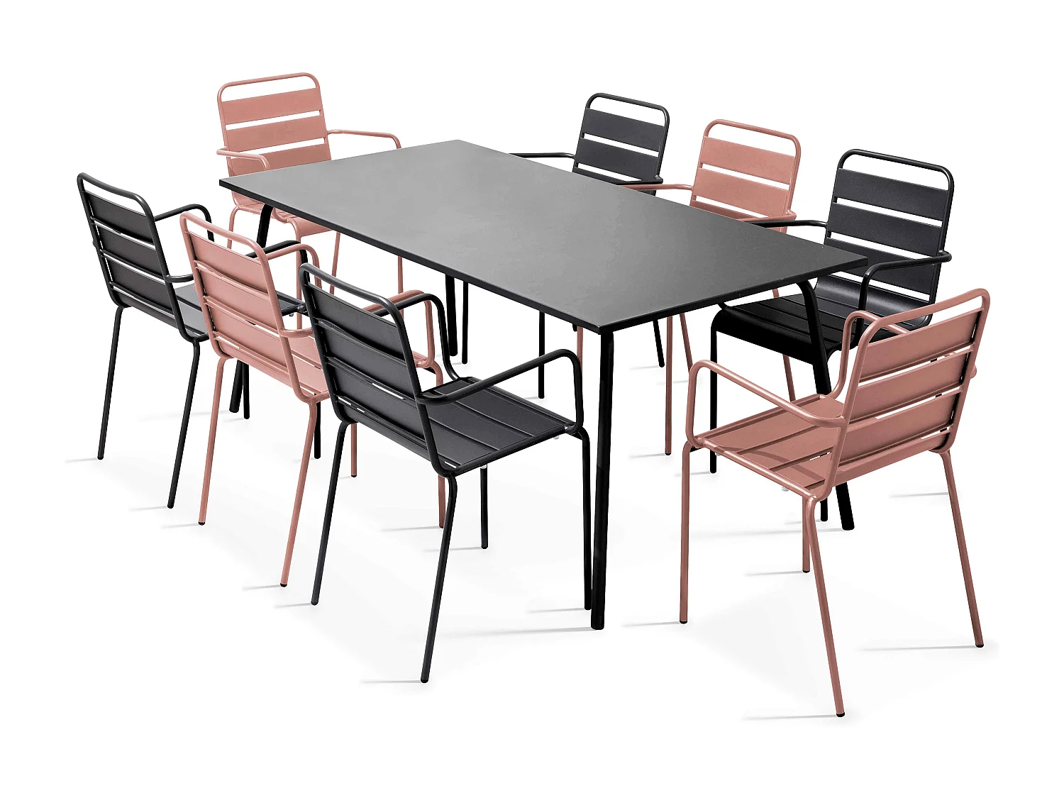 Ensemble table de jardin et 8 fauteuils en métal Rose poudré - Palavas