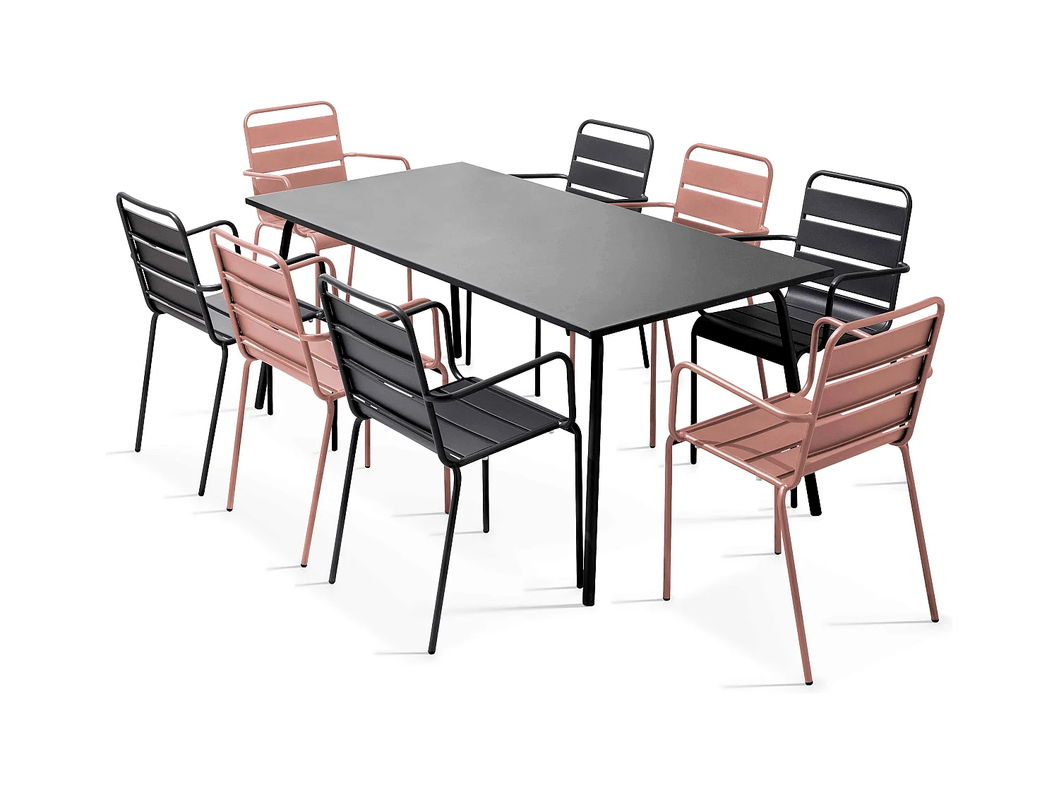 Ensemble table de jardin et 8 fauteuils en métal Rose poudré - Palavas