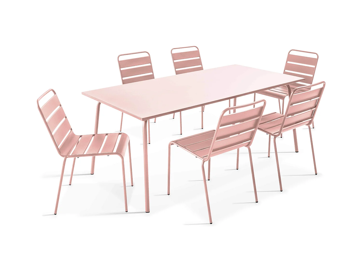 Ensemble table de jardin et 6 chaises en métal rose poudré - Palavas