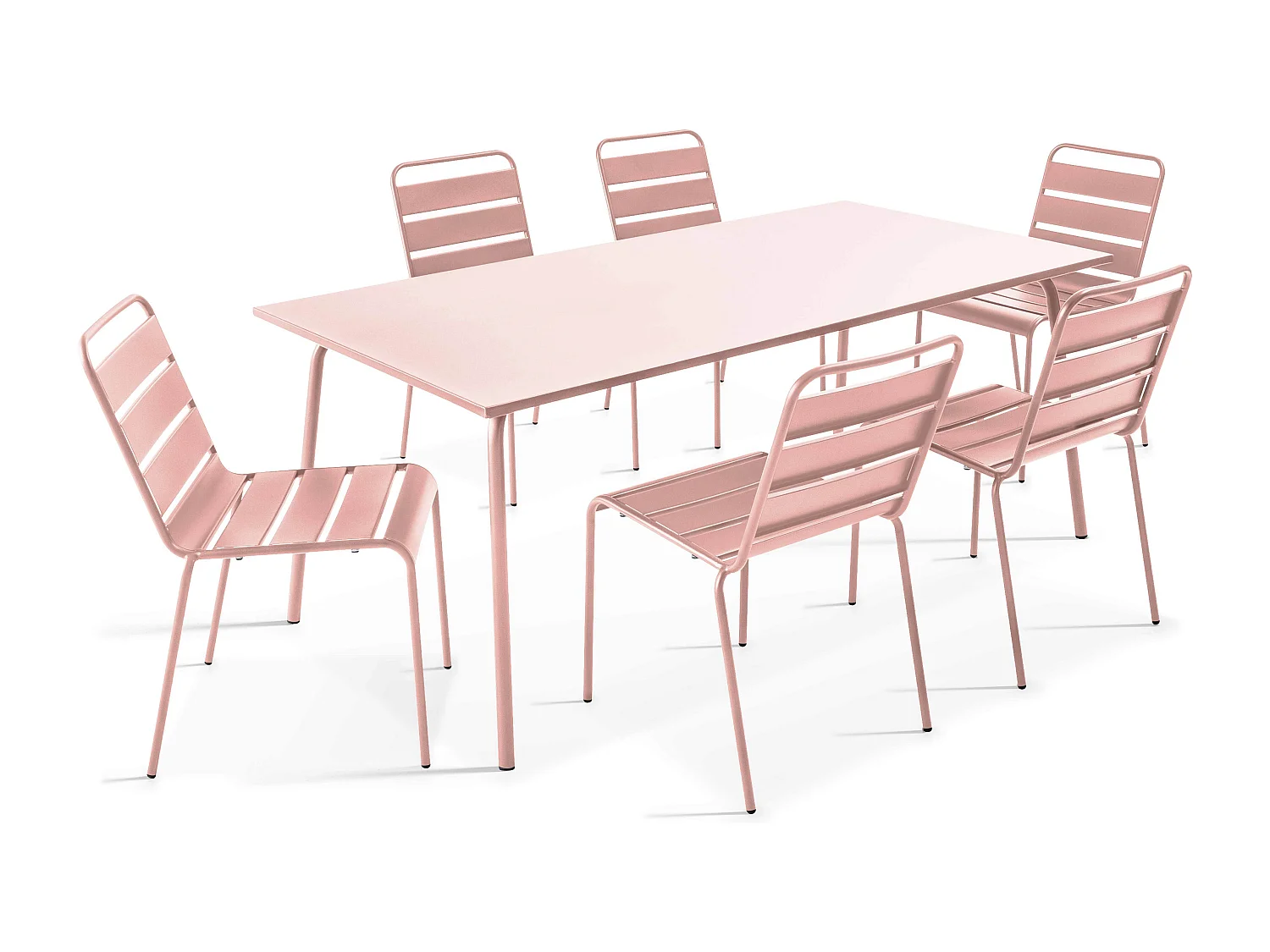 Ensemble table de jardin et 6 chaises en métal rose poudré - Palavas