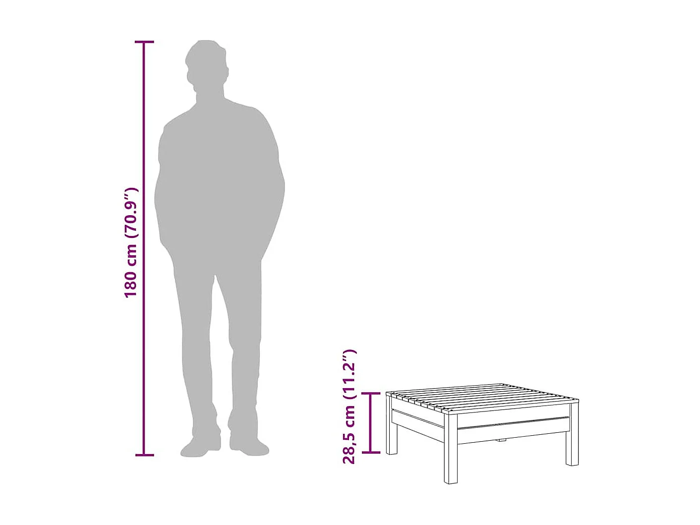 Lenny  Repose-pied de jardin gris bois de pin massif