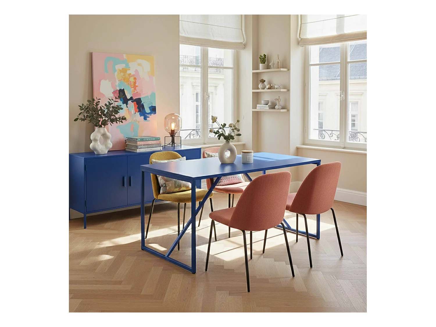 Table à manger rectangulaire 4 places en acier bleu foncé