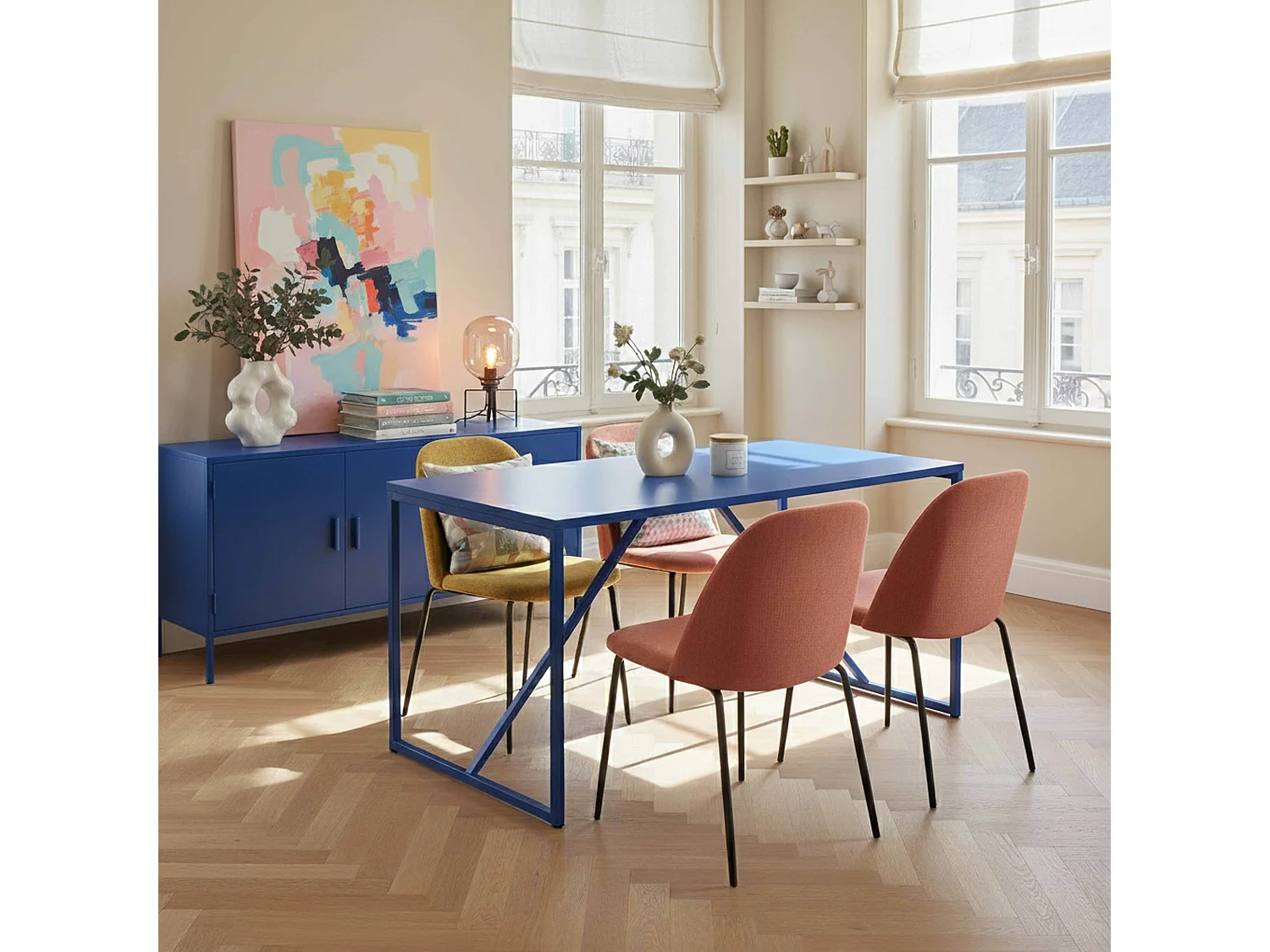 Table à manger rectangulaire 4 places en acier bleu foncé