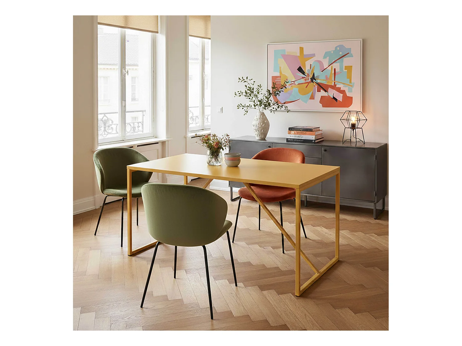 Table à manger rectangulaire 4 places en acier jaune