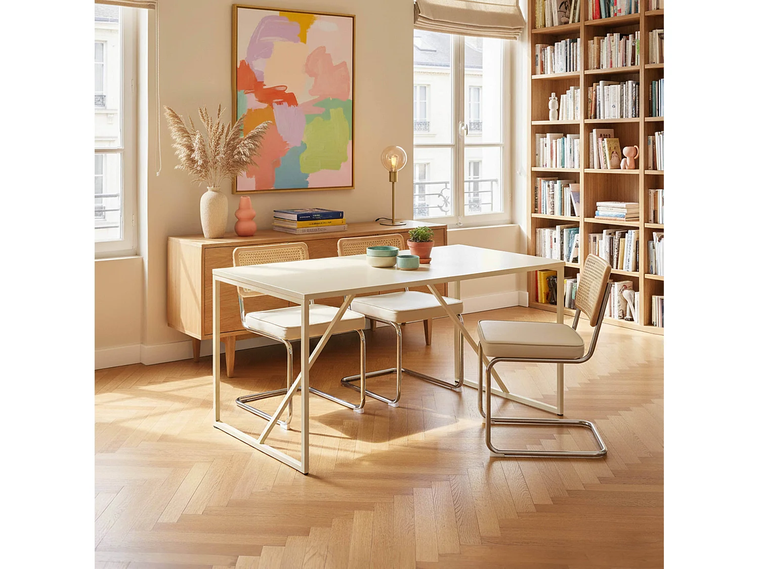 Table à manger rectangulaire 4 places en acier écru