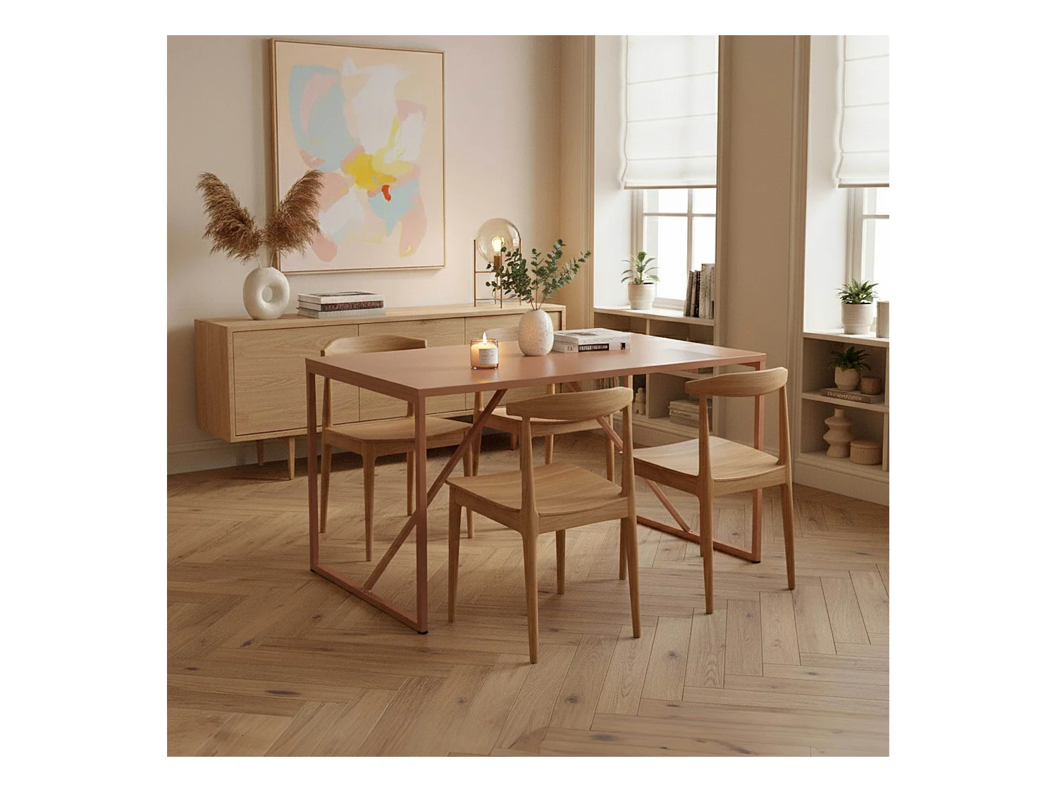 Table à manger rectangulaire 4 places en acier marron