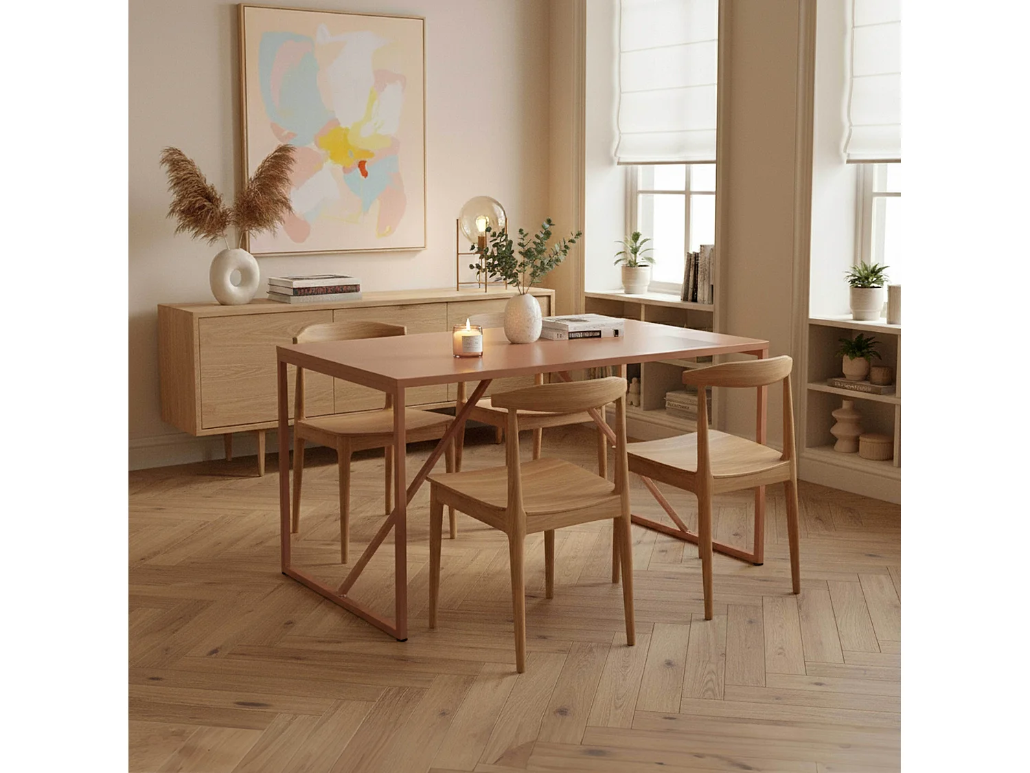 Table à manger rectangulaire 4 places en acier marron