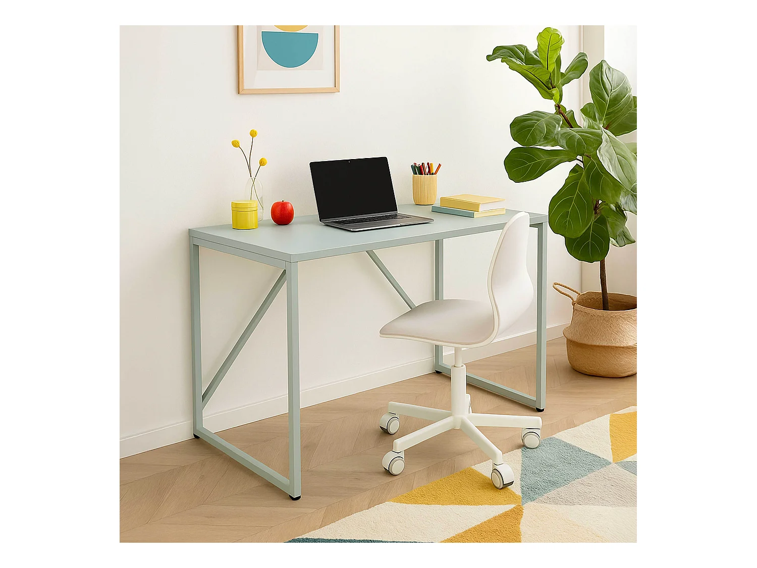 Modern bureau L120 cm van saliegroen metaal