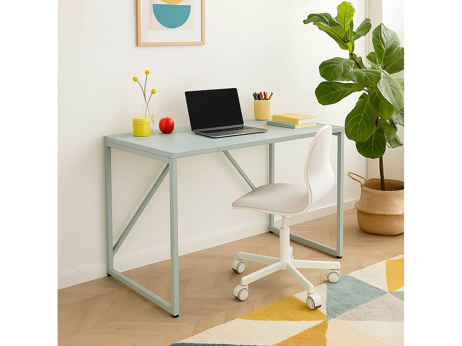 Bureau moderne L120 cm en métal vert sauge