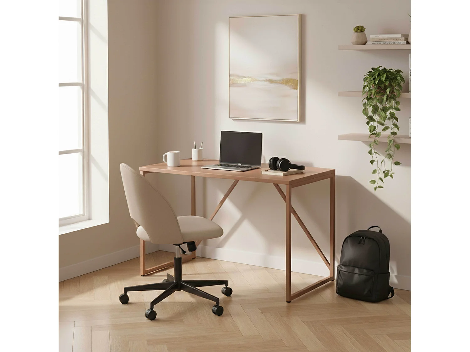 Bureau moderne L120 cm en métal marron