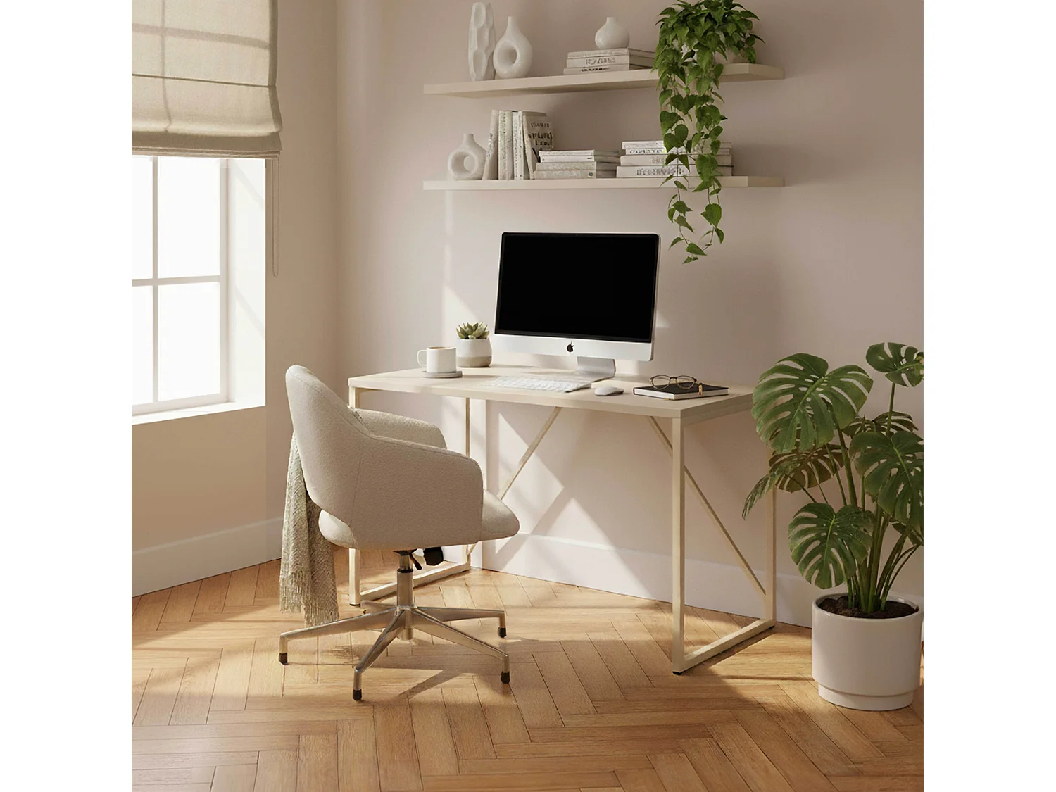 Bureau moderne L120 cm en métal écru