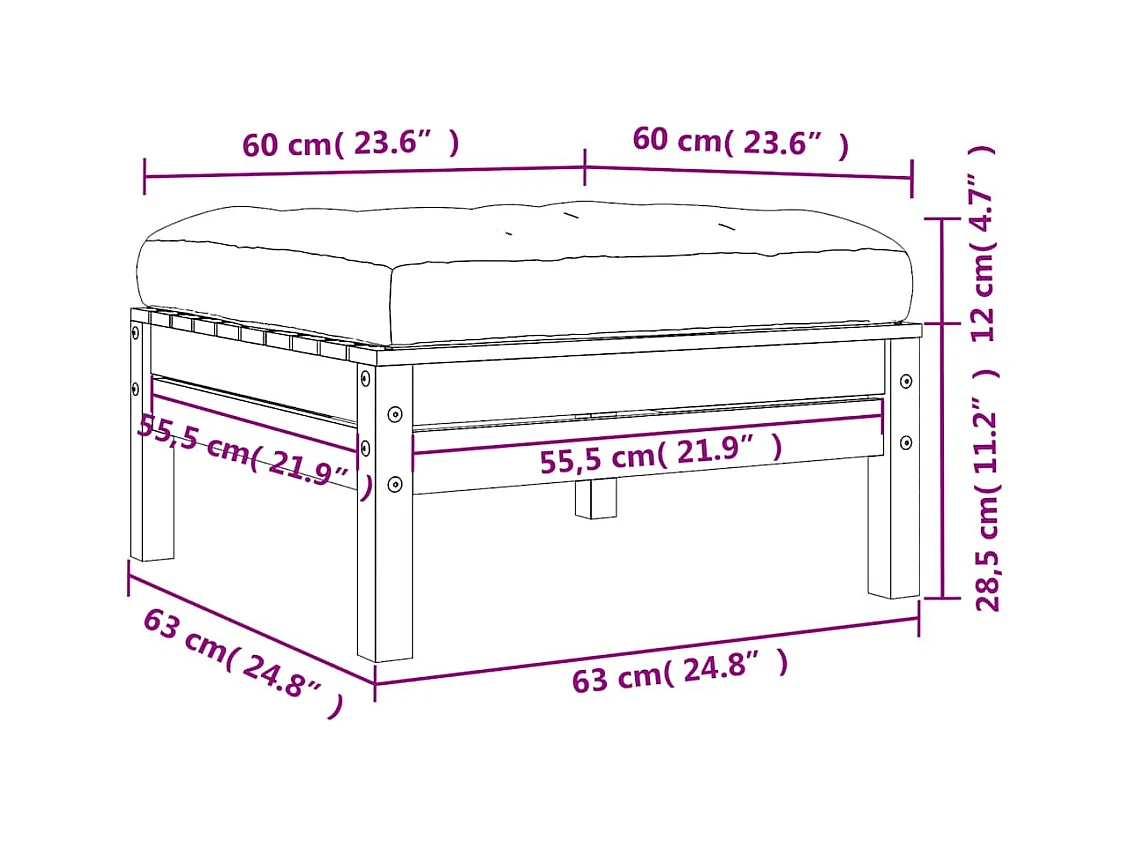 Sparks  Repose-pieds de jardin avec coussins 2 pcs bois de pin imprégné