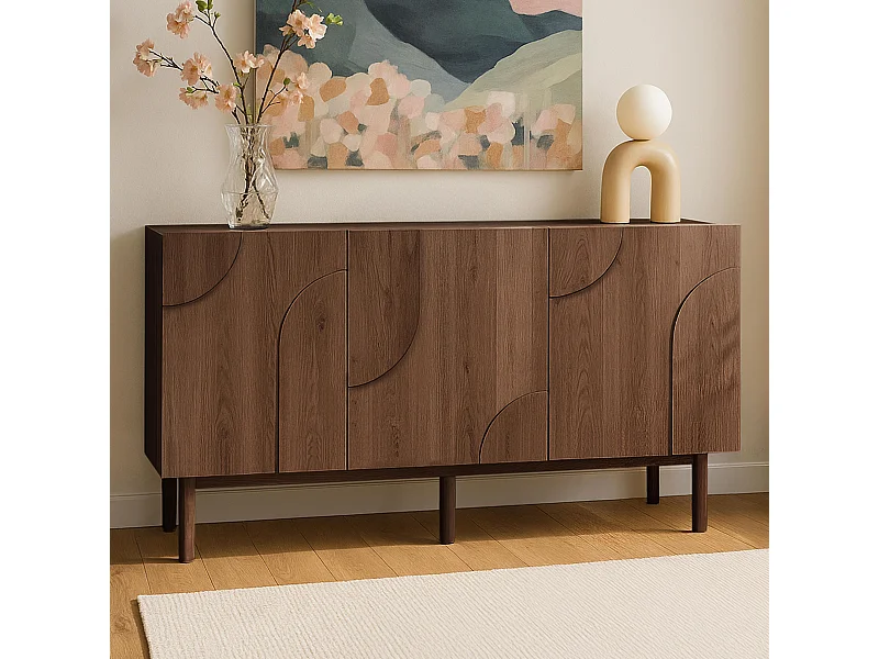 Buffet 3 portes en mélaminé 160 cm effet bois foncé