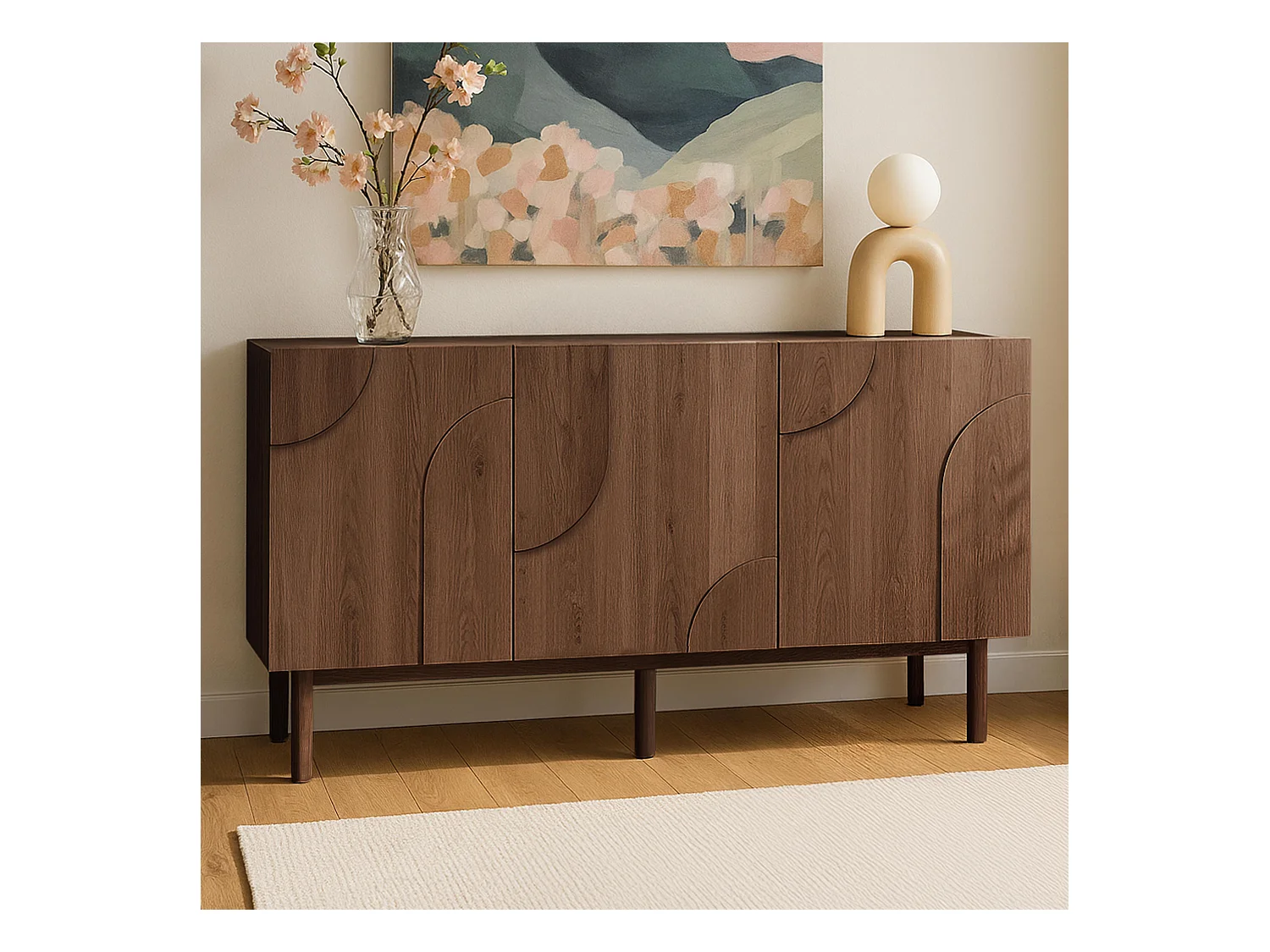 Buffet 3 portes en mélaminé 160 cm effet bois foncé