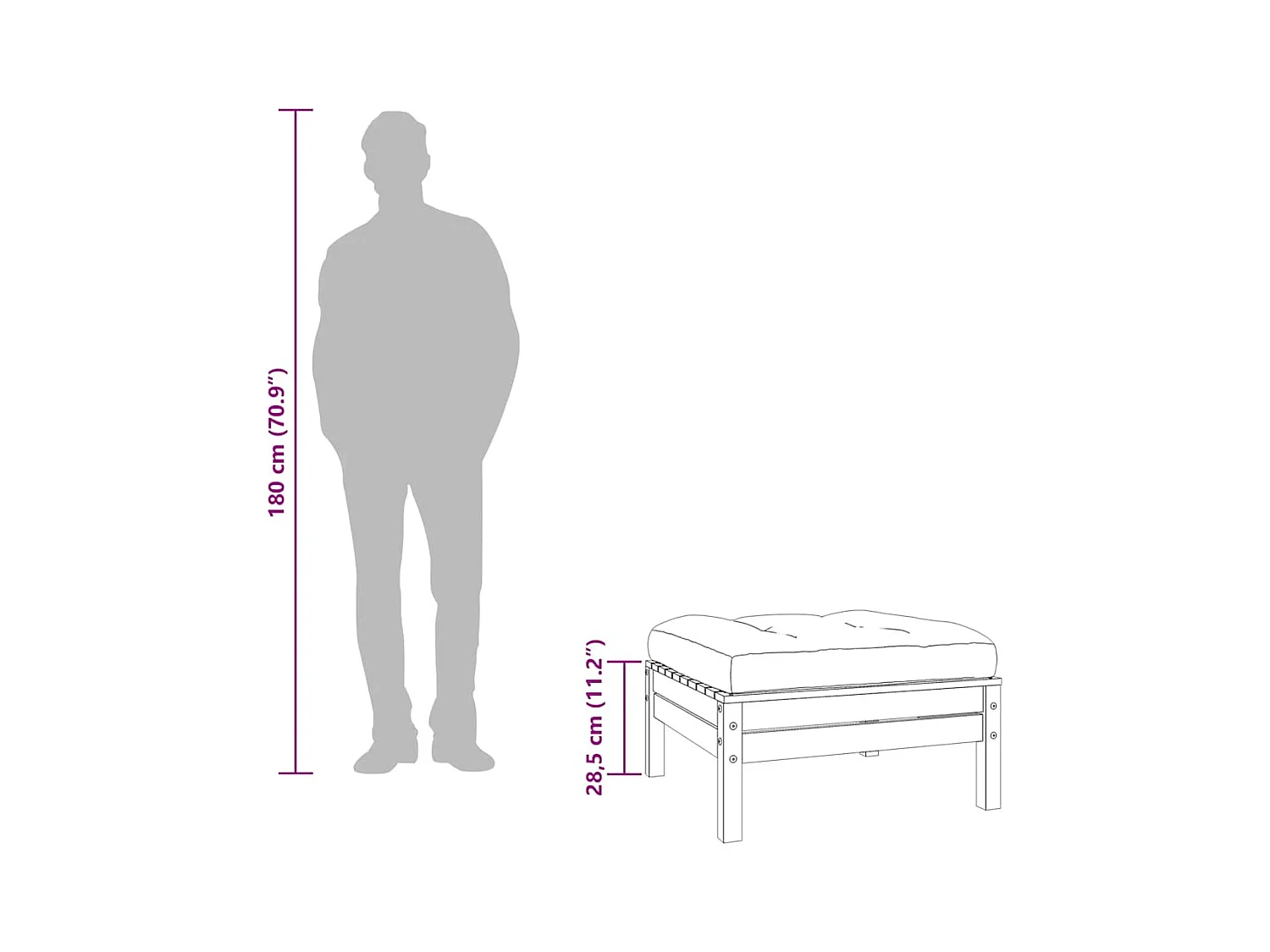 Sparks  Repose-pied de jardin avec coussin bois massif de pin