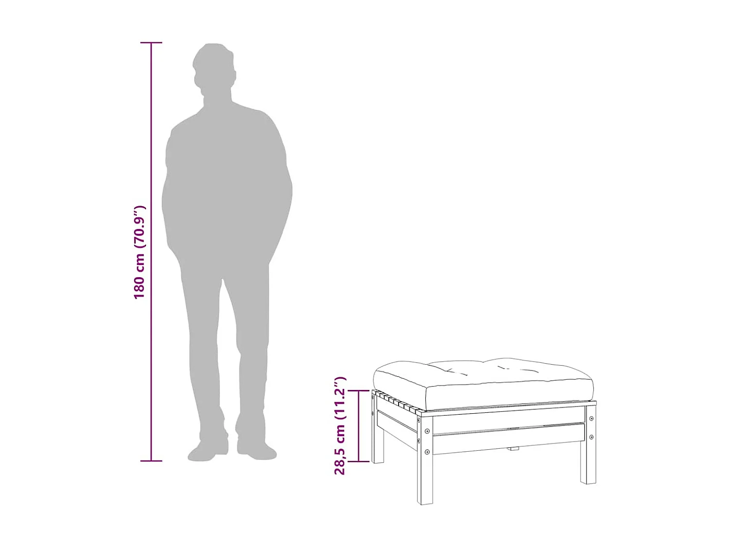 Sparks  Repose-pied de jardin avec coussin bois massif de pin