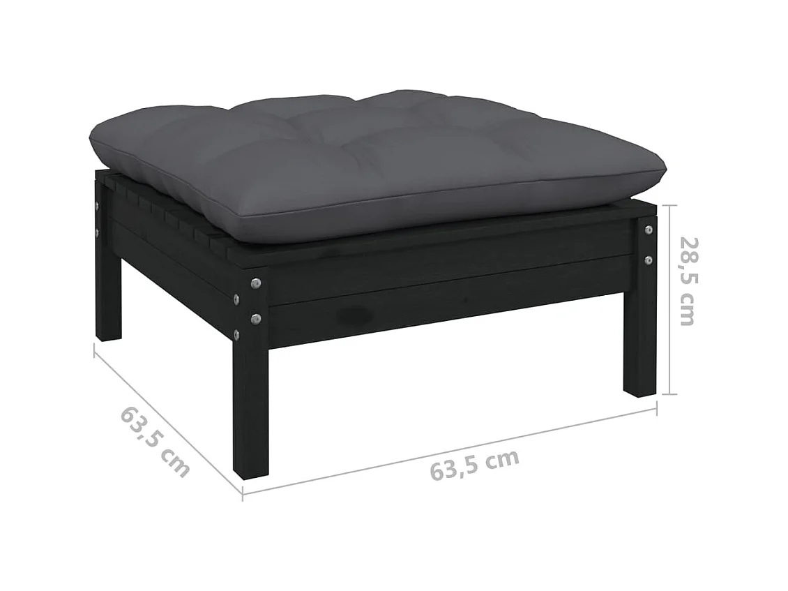 Sparks  Repose-pied de jardin avec coussin anthracite Bois de pin Noir