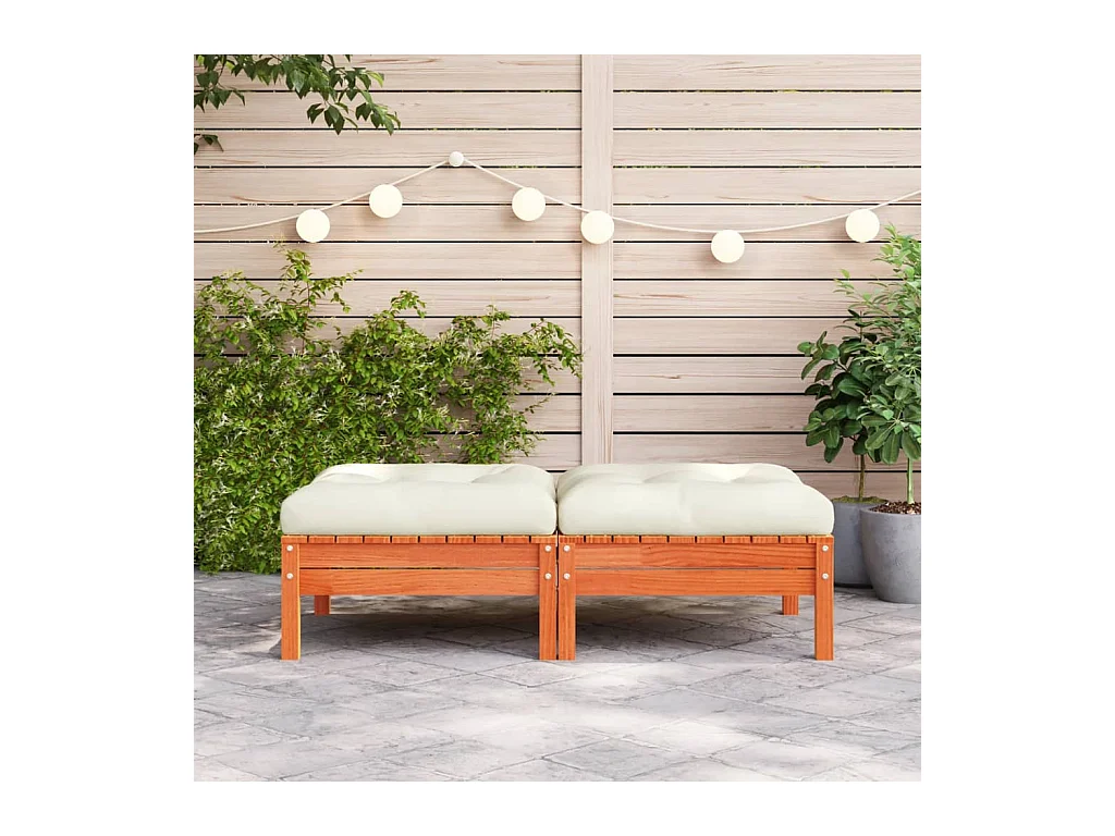 Sparks  Reposapiés jardín cojines 2 uds madera maciza pino marrón cera