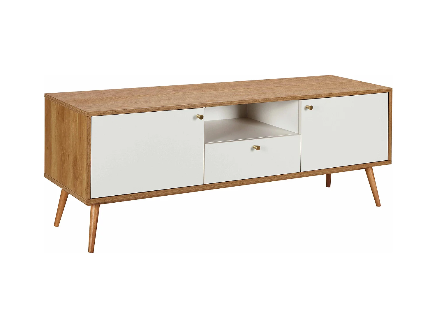 Meuble TV effet bois clair et blanc 150 cm scandinave