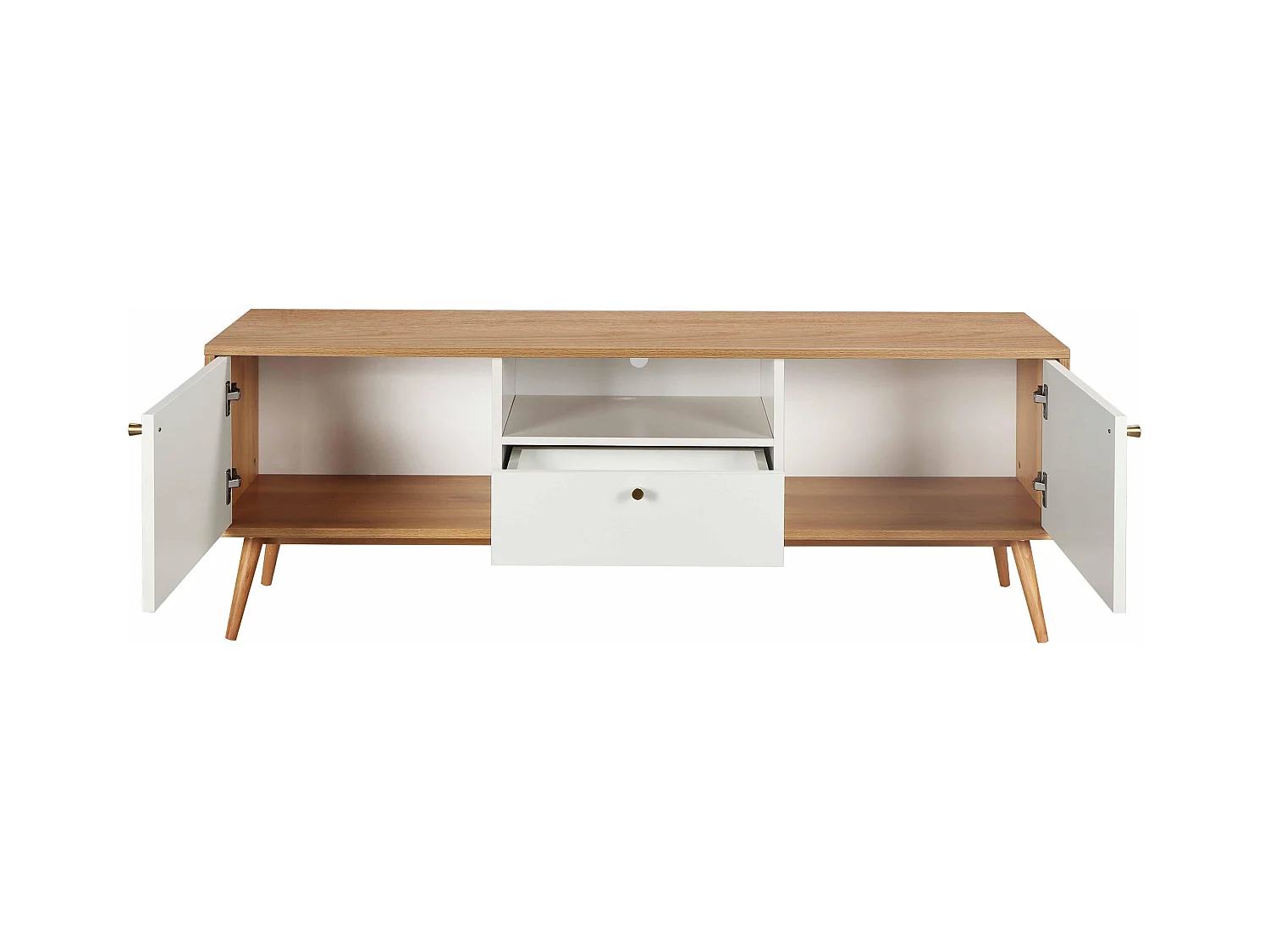 Meuble TV effet bois clair et blanc 150 cm scandinave