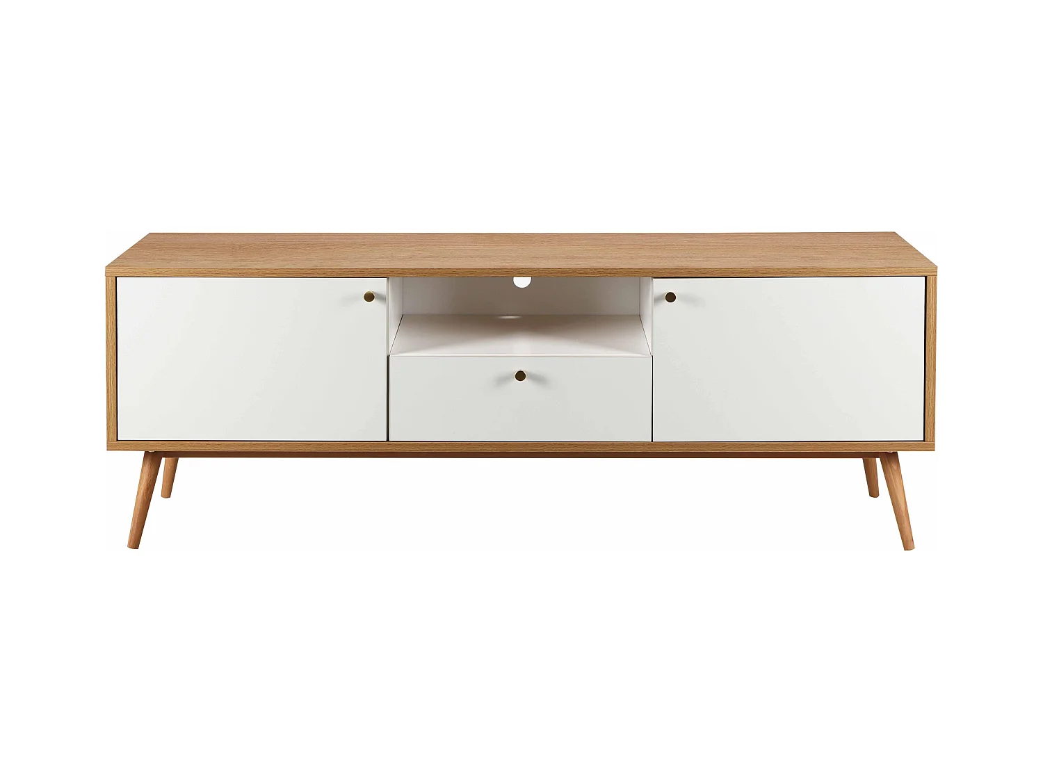 Meuble TV effet bois clair et blanc 150 cm scandinave