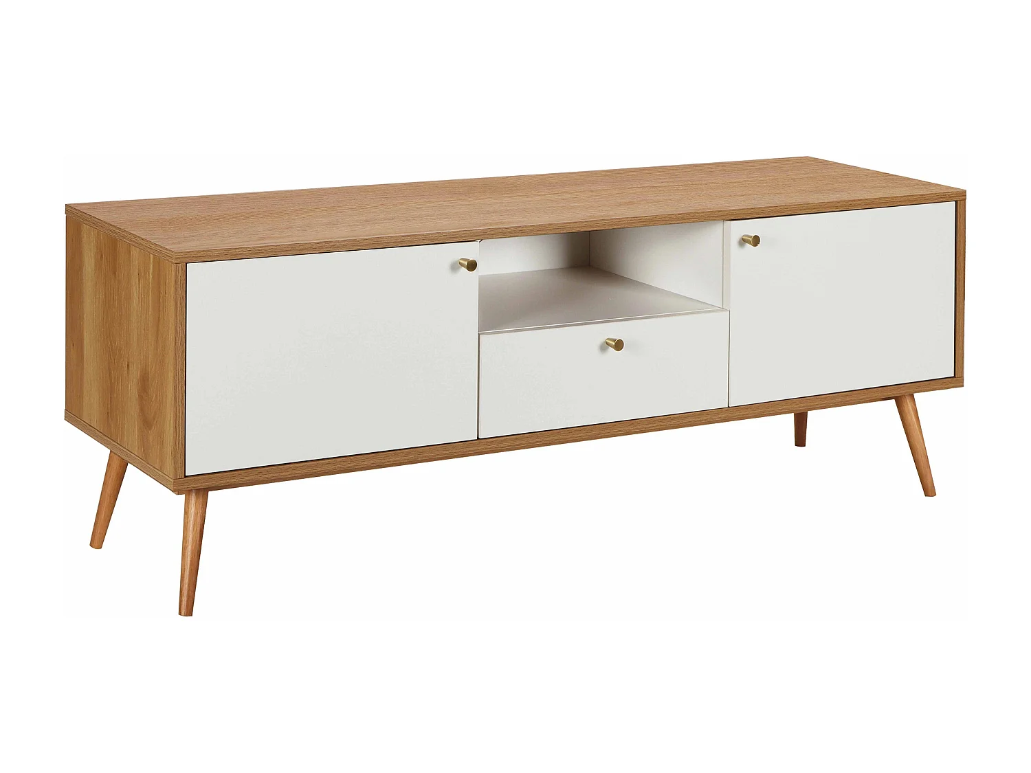 Meuble TV effet bois clair et blanc 150 cm scandinave
