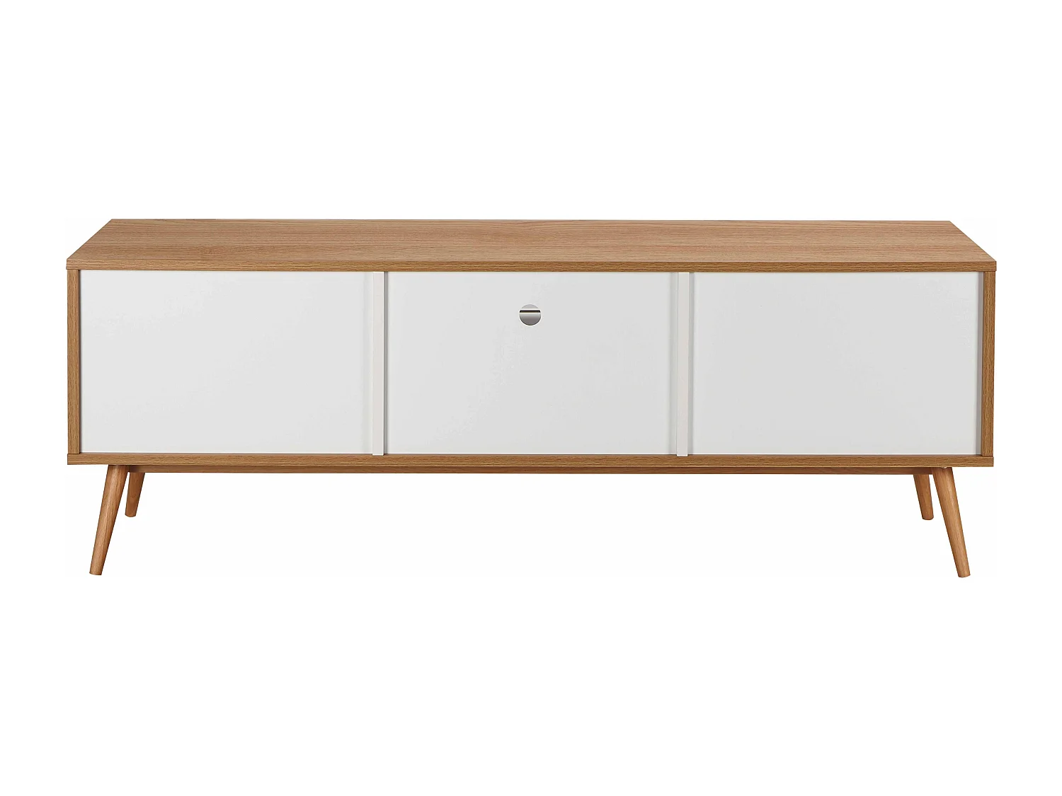 Meuble TV effet bois clair et blanc 150 cm scandinave