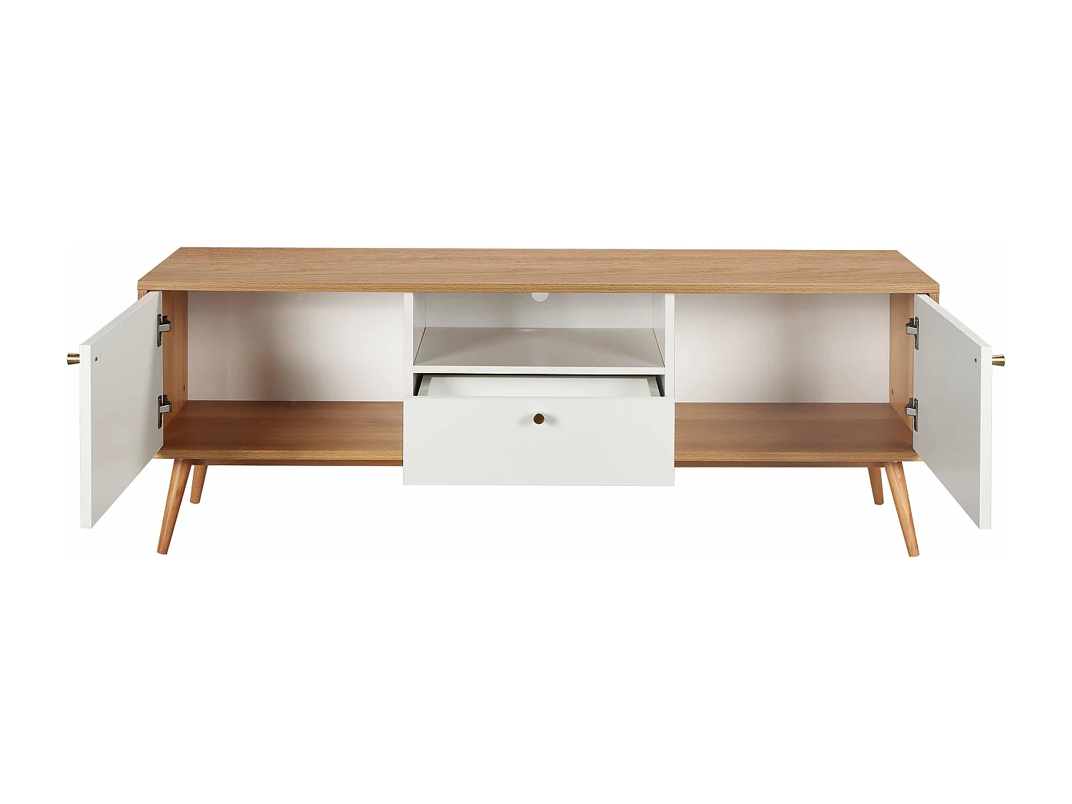 Meuble TV effet bois clair et blanc 150 cm scandinave