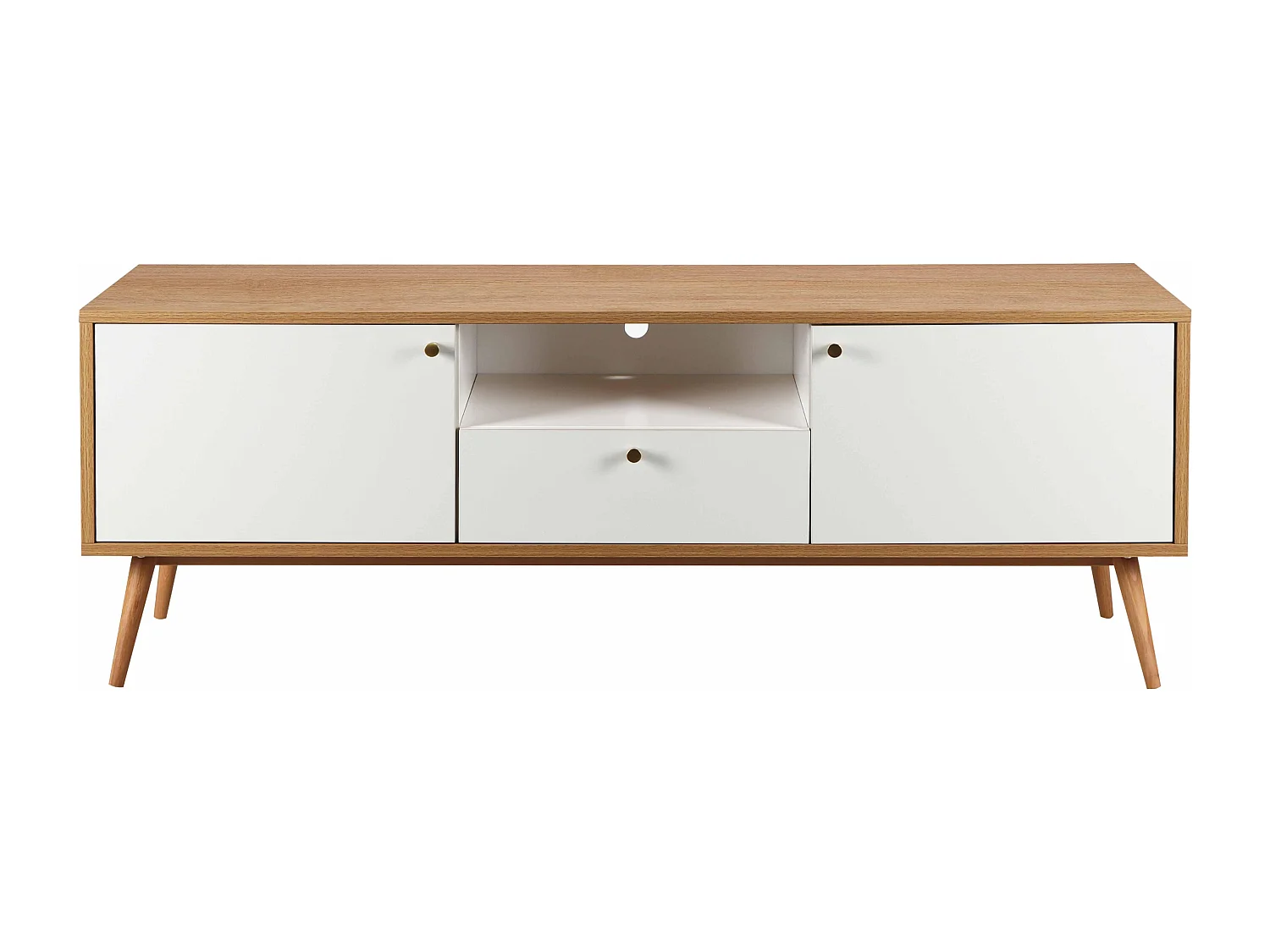 Meuble TV effet bois clair et blanc 150 cm scandinave