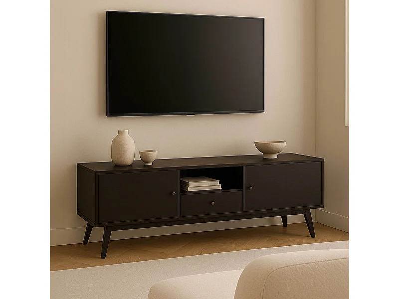 Meuble TV effet bois noir 150 cm scandinave