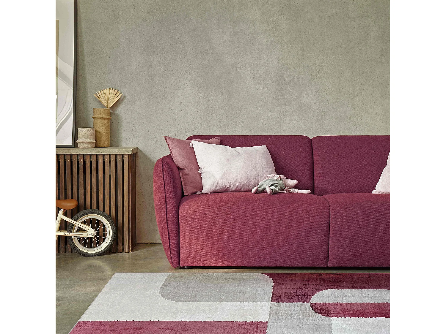 Rechthoekig chenille vloerkleed van kortpolig polyester in fuchsia