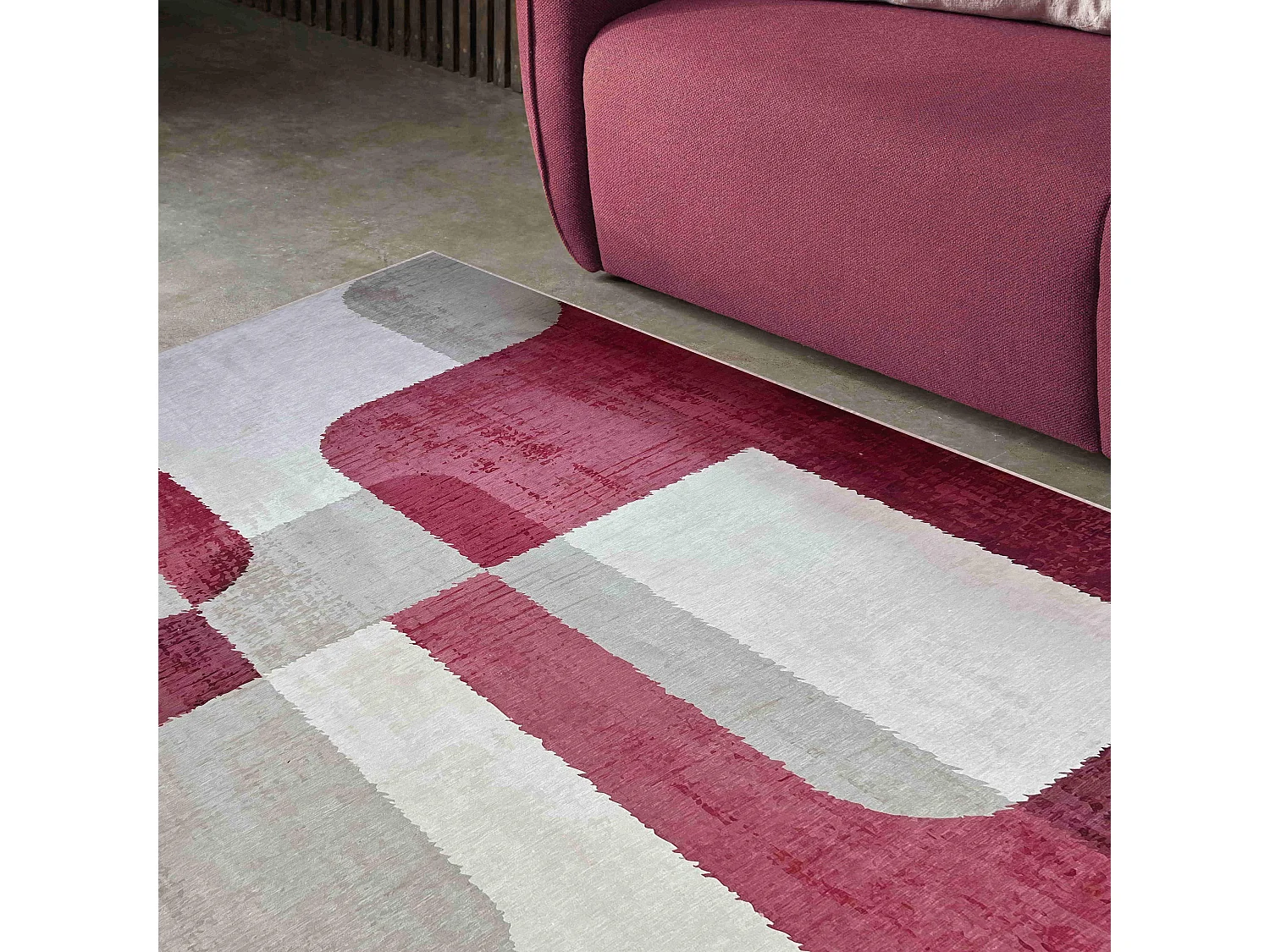 Tapis chenille rectangulaire en polyester à poils courts fuschia