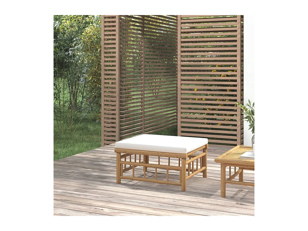 Buena Park  Repose-pieds de jardin avec coussin blanc crème bambou