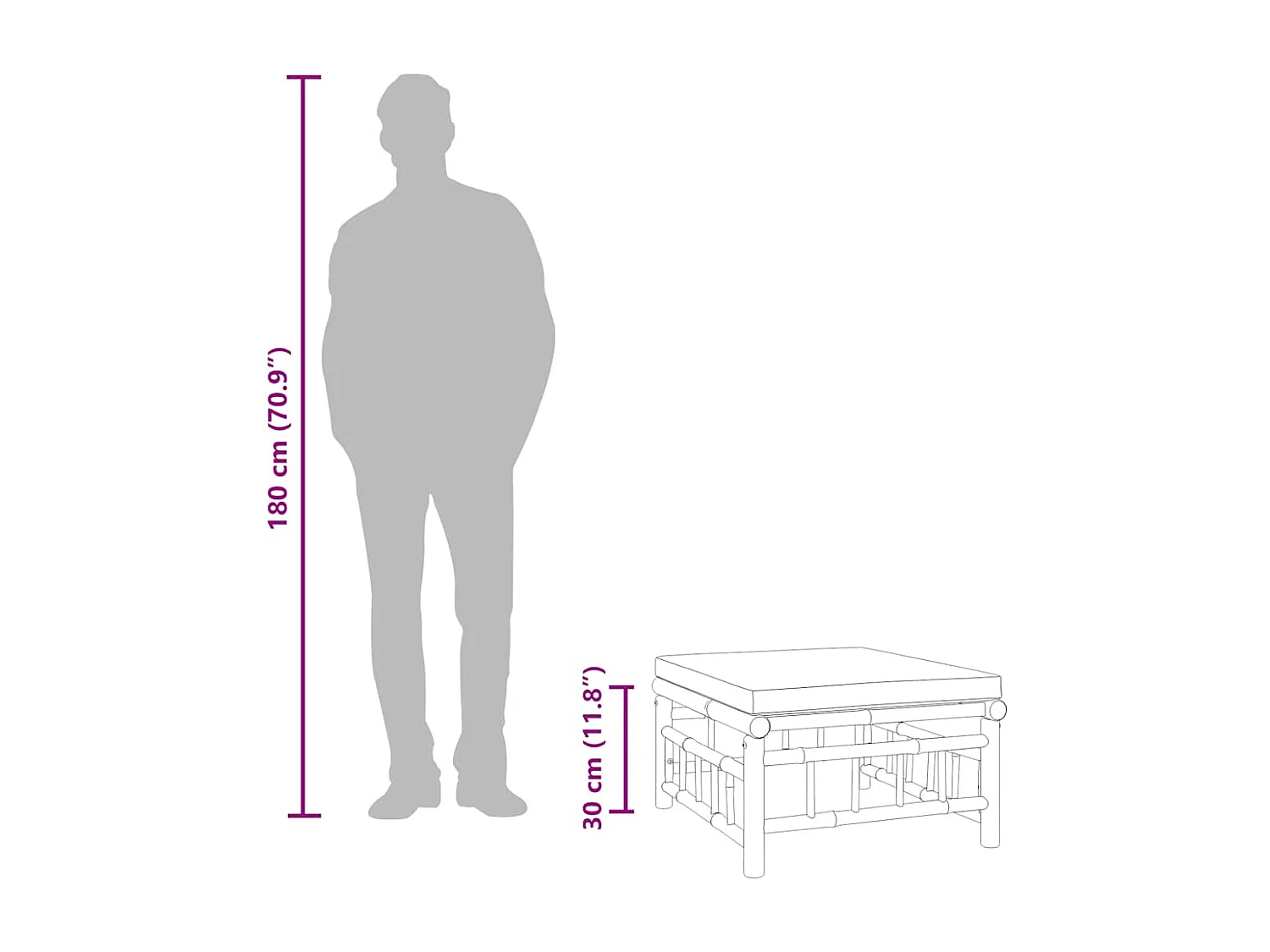 Buena Park  Repose-pieds de jardin avec coussin blanc crème bambou