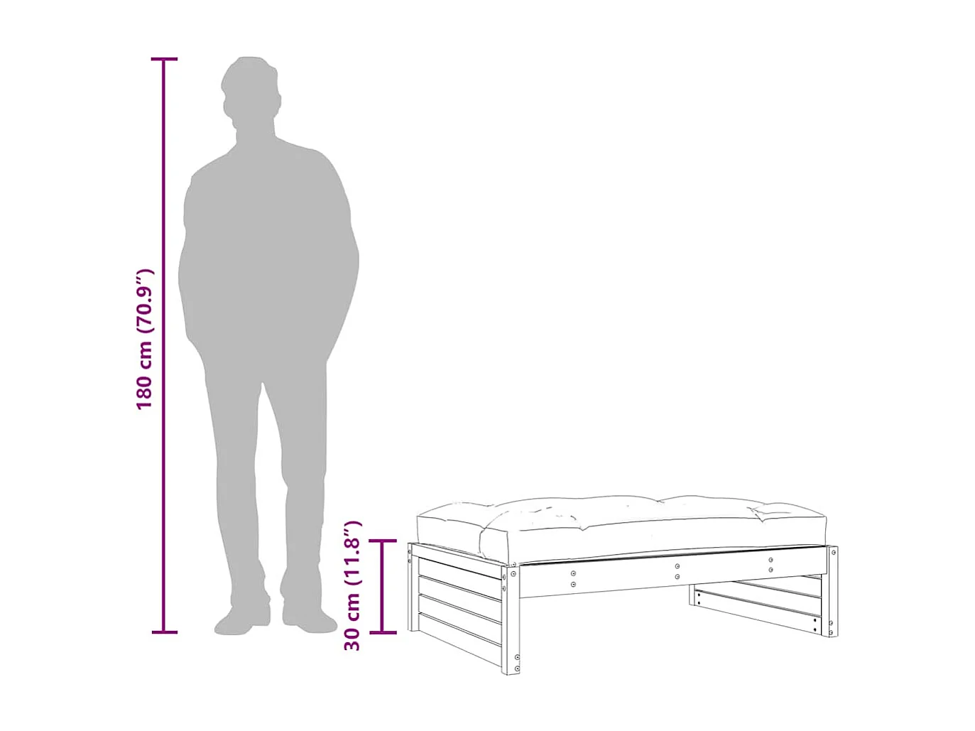 Anne-Camille  Repose-pied de jardin 120x80 cm bois de pin massif