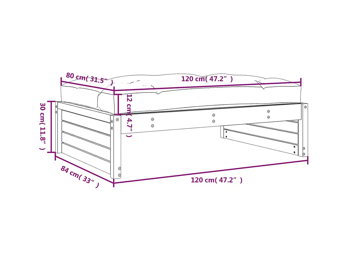 Anne-Camille  Repose-pied de jardin 120x80 cm blanc bois de pin massif