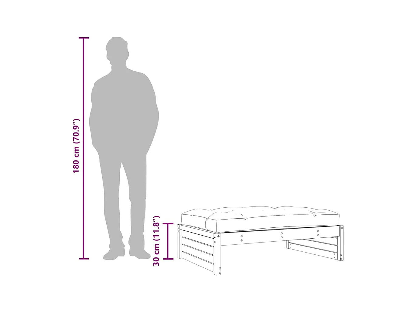 Anne-Camille  Repose-pied de jardin 120x80 cm noir bois de pin massif
