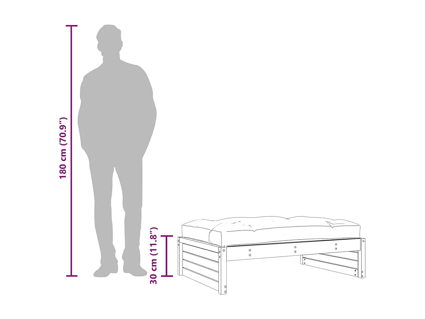 Anne-Camille  Repose-pied de jardin 120x80 cm gris bois de pin massif