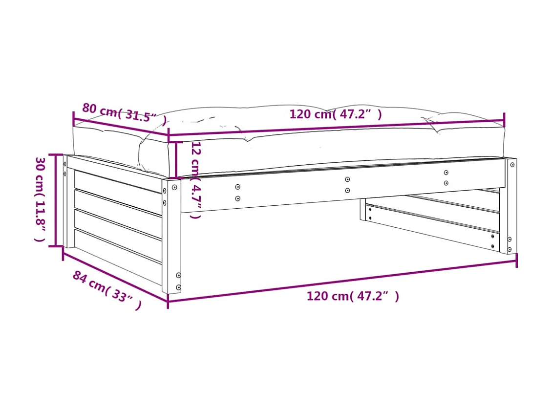 Anne-Camille  Repose-pied de jardin 120x80 cm gris bois de pin massif