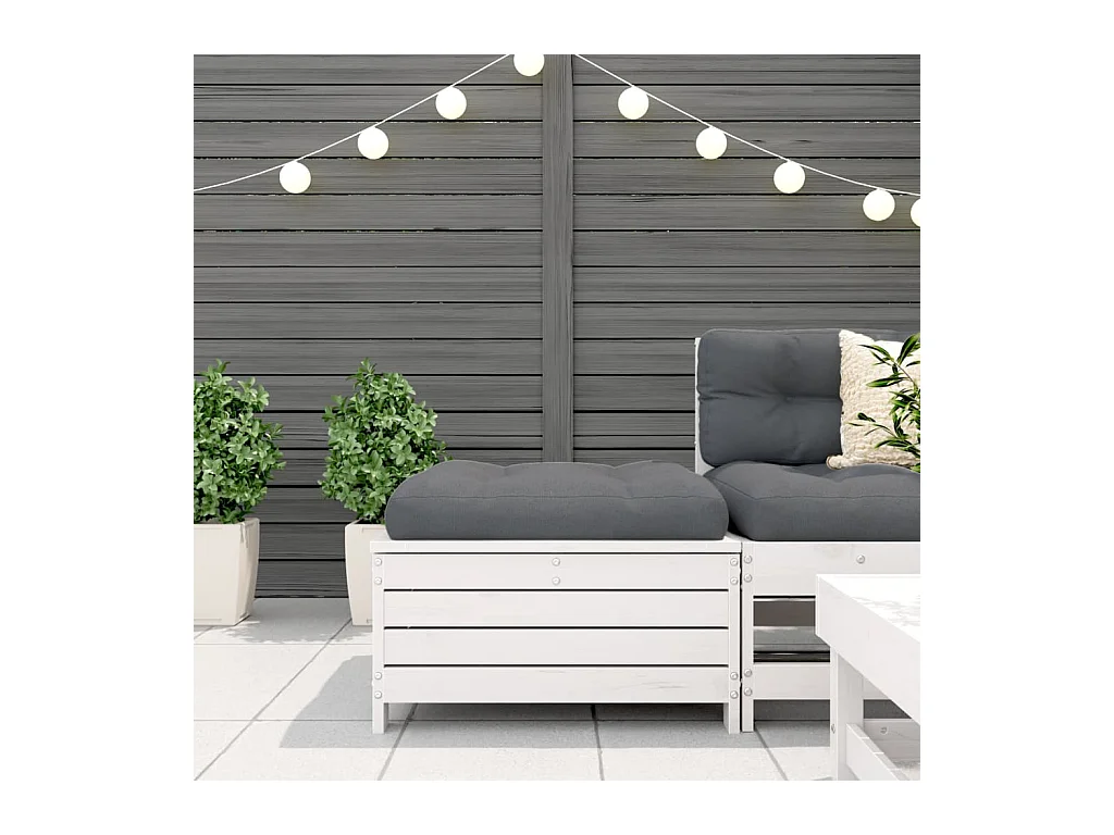 Floran  Repose-pied de jardin avec coussin blanc bois de pin massif