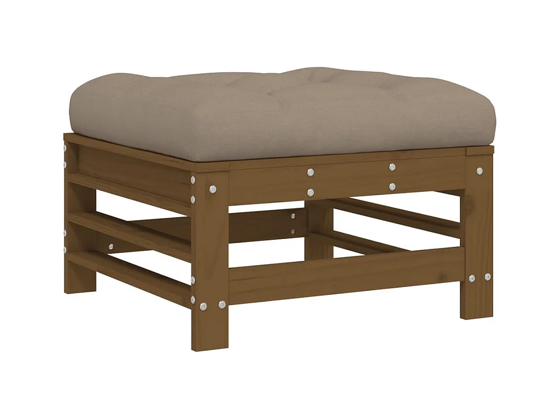 Livan  Repose-pied de jardin et coussin marron miel bois de pin massif