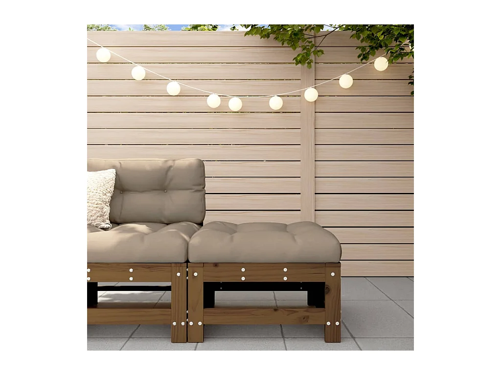 Livan  Repose-pied de jardin et coussin marron miel bois de pin massif