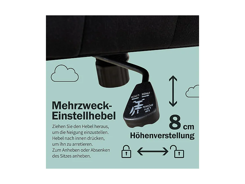 Chaise de bureau pivotante en velours - avec 5 roulettes - hauteur réglable - charge 150kg - Vert