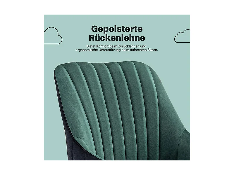 Chaise de bureau pivotante en velours - avec 5 roulettes - hauteur réglable - charge 150kg - Vert